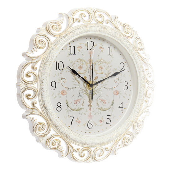 4126-026 (5) Часы настенные круг ажурный d=40,5см, корпус белый с золотом "Возрождение", Рубин