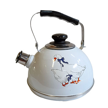 Чайник 2,5л. (подвиж. ручка) - белый / гуси (декор - нерж. сталь) TM04/25/03/36 