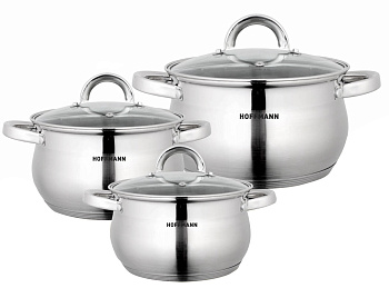 Набор кастрюль нержавеющая сталь 5-ти сл. капс.дно,6 предм.( кастрюли 3шт.-2,1л, 2,9л, 3,9л) НМ 5206