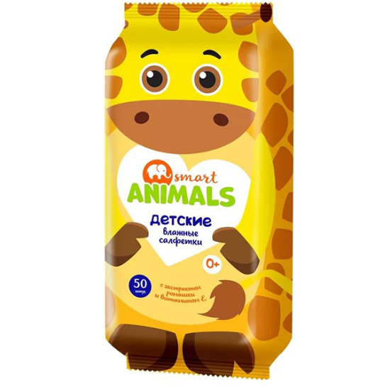 Салфетки влажные №8 детские с ромашкой и вит.Е Smart animals 72912