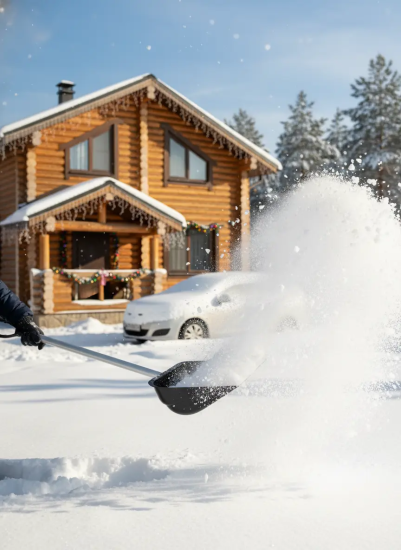 Лопата д/снега из полик-та "Эконом" 446х357мм (с черенком) М7827