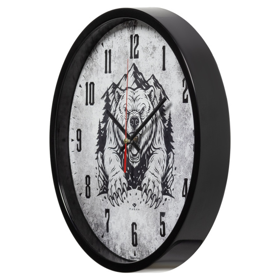 3027-059 (10) Часы настенные круг d=30см, корпус черный "Медведь", Рубин