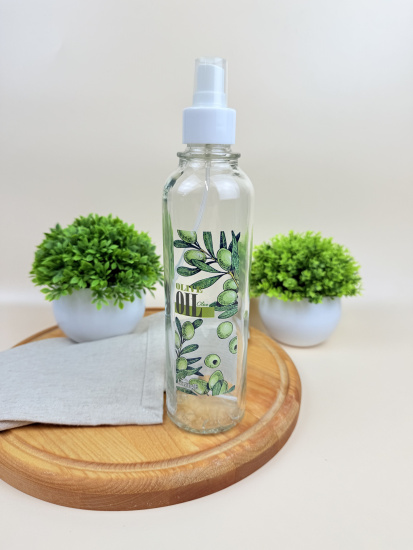 Бутылка цилиндр с кнопочным дозатором для масла/соусов,Olive oil зеленые оливки,330 мл 01950-00517