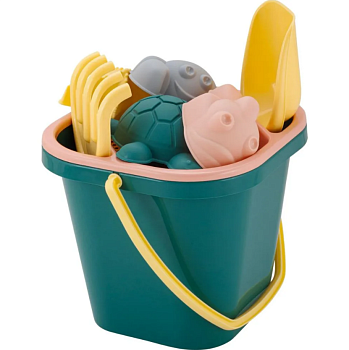 Песочный набор Follow Me (ведерко, сито, совочек,грабельки,4 формочки) изумрудный город LA102012096