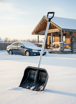 Лопата д/снега из полик-та "Эконом" 446х357мм (с черенком) М7827