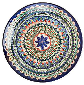 Ляган 32см, плоский Риштанская керамика красный