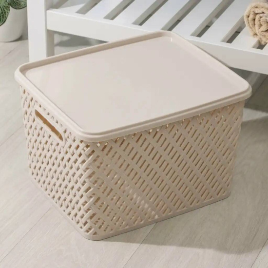 Корзина "Плетенка" (350*290*225) с крыш. бежев. М3552