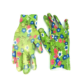 Перчатки садовые нейлоновые с нитриловым полуобливом, цветные 31гр. OLS-P-18