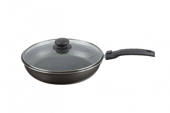 61672237 Сковорода 220мм,1 ручка,стеклянная крышка,антипригарное покрытие "Лён"