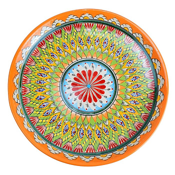 Ляган 32см, плоский Риштанская керамика оранжевый