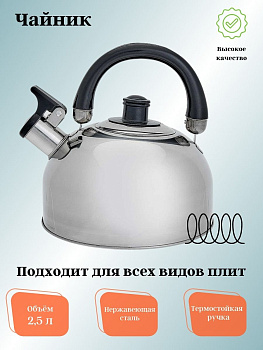 Чайник для плиты 2,5л из нержавеющая сталь ВЕ-0526 