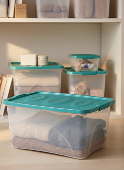 Ящик универсальный "Астело" 600х400х280мм на колесиках бирюзовый С665БИР