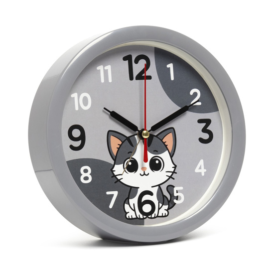 В4-057 Будильник кварц d=15см, корпус серый "Котенок"