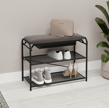 Подставка для обуви "Гранада 23В_НБК" с сиденьем и ящиком нубук (Черный) 