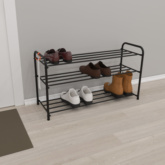 Подставка для обуви "Альфа 33" (Черный)(3-х полочная,80см)