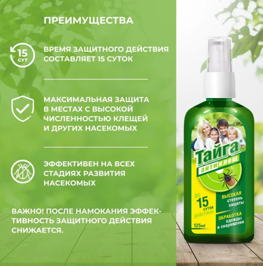 Спрей от клещей 125мл Тайга Антиклещ ИН-26F