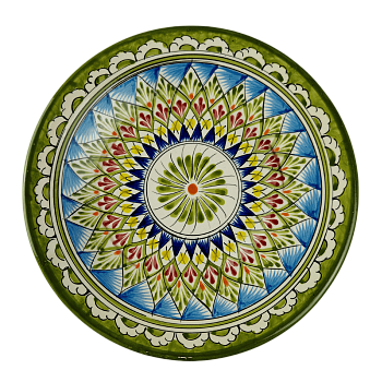 Тарелка 28см, плоская Риштанская керамика Салатовый