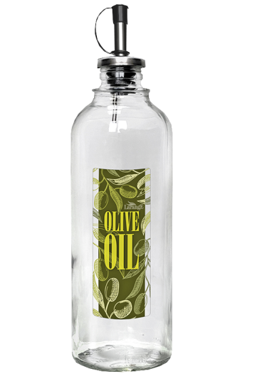 Бутылка цил.с мет. дозатором 500мл для масла Olive oil зеленая на зеленом фоне 02010-00528