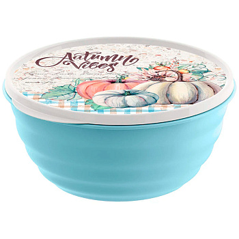 Миска "Latina" 3,2л с крышкой с декором (мятно-голубая) 223102514/02