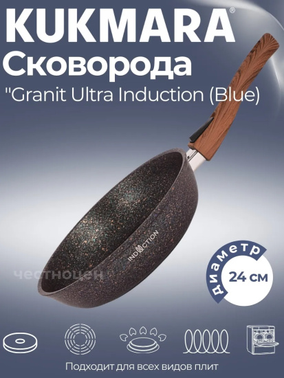 Сковорода 240мм со съемной ручкой, ап линия "Granit Ultra Induction" (blue) сггиш242а