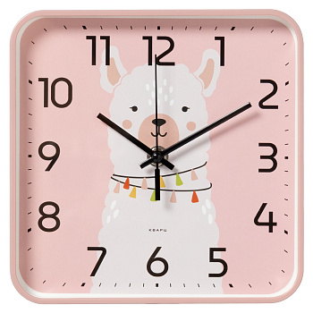 1918-013 (10) Часы настенные квадрат 19х19см, корпус розовый, "Альпака"