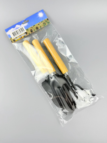 Набор садовых инструментов с деревянной ручкой (лопатка, вилка, рыхлитель) OLS-247-1