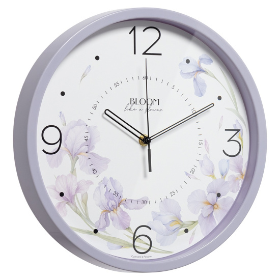 3027-057 (10) Часы настенные круг d=30см, корпус сиреневый "Ирисы", Рубин