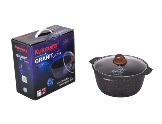 Кастрюля-жаровня 5л диаметром 28см со стекл. крышкой, АП линия "Granit ultra" (original) жго52а