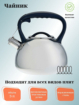 Чайник для плиты 3,0л нержавеющая сталь АК-516 со свистком
