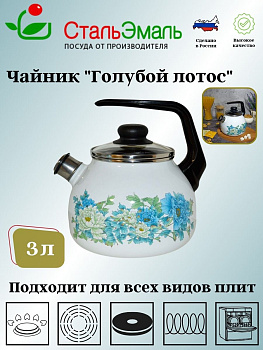 Чайник для плиты 3,0л сф.со св. "Голубой лотос" белосн. 4с209я Чайник для плиты 3,0л сф.со св. "Голубой лотос" белосн. 4с209я
