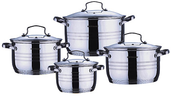 Набор кастрюль, нержавеющая ст,5-ти слоен.капс.дно,8 пр.(кастрюли 4шт-4,1л, 5,1л, 6,5л, 8,0л) НМ5108