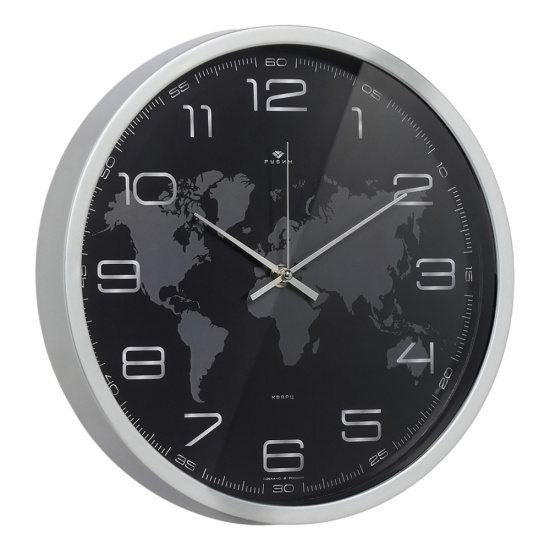 3027-061 (10) Часы настенные круг d=30см, корпус серебряный "Карта", Рубин