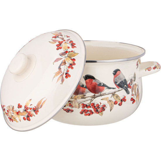 КАСТРЮЛЯ AGNESS ЭМАЛИРОВАННАЯ С ЭМАЛ.КРЫШКОЙ СЕРИЯ "СНЕГИРИ", 3.6 Л, 22*13 СМ (934-733)