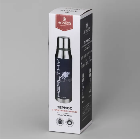 ТЕРМОС HEALTHY LIVE 1000 МЛ, КОЛБА НЕРЖ.СТАЛЬ 18/10 (798-105)