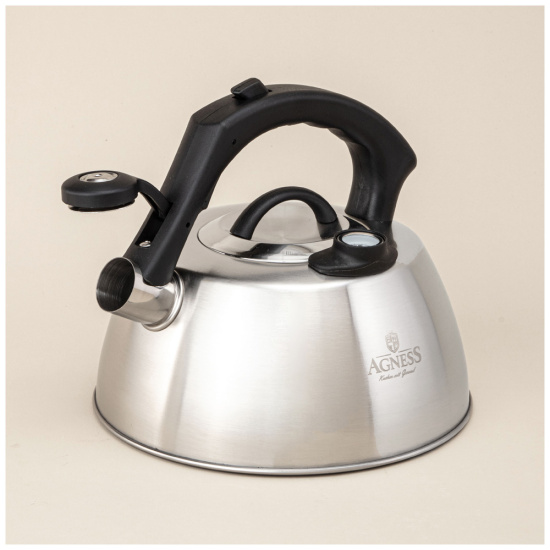 ЧАЙНИК AGNESS СО СВИСТКОМ, 2,80Л ТЕРМОАККУМУЛИРУЮЩЕЕ ДНО,ИНДУКЦИЯ,ВСТРОЕННЫЙ ТЕРМОМЕТР (908-067)