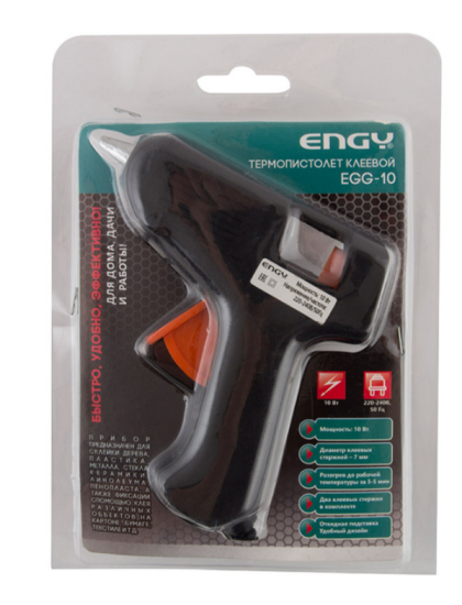 Пистолет клеевой Engy EGG-10, с подставкой, 10 Вт 357114