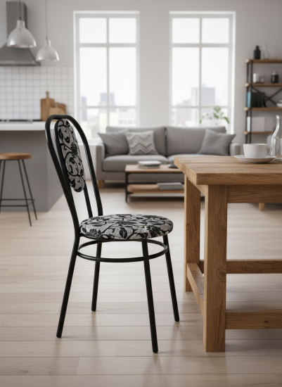 Стул №1  ткань "рогожка черный цветок" черный