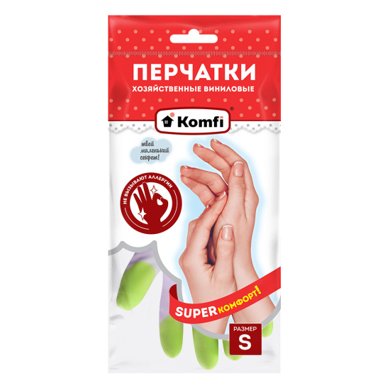 Перчатки ПВХ хозяйственные S Komfi PVHCLR1 121 862,,
