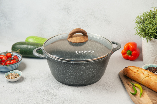 Кастрюля 3л. Гармония МРАМОР лит/руч. с кр. (п/у), к2433мр