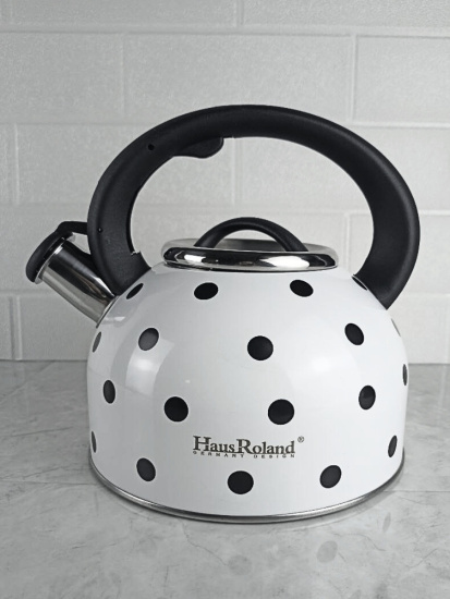 Чайник 2,5л нержавеющая сталь HR732-1 белый в черный горох OLS-001-5