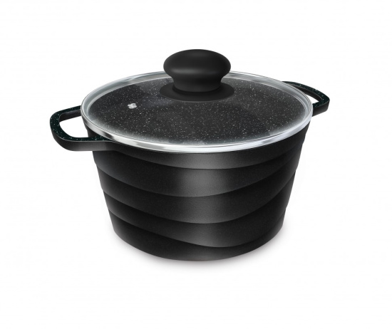 Кастрюля со стекл. крышкой 1,5л "Каменная" Черный гранит 186615