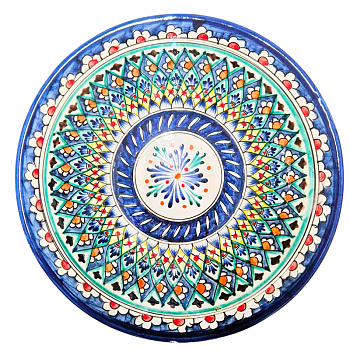 Ляган 30см, глубокий Риштанская керамика синий