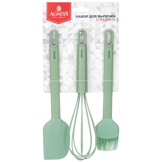 НАБОР: ВЕНЧИК, ЛОПАТКА, КИСТОЧКА AGNESS, 3 ПРЕДМЕТА 671-002