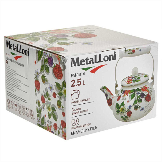 Чайник эмалированный 2,5л с керамической ручкой "Ягоды" EM-1314