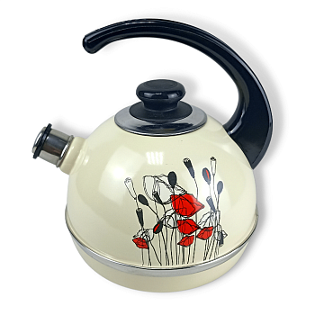 Чайник 3,5л Т04/35/04/43 конс.ручка слон.кость/Полевые маки (декор-нерж.сталь) 