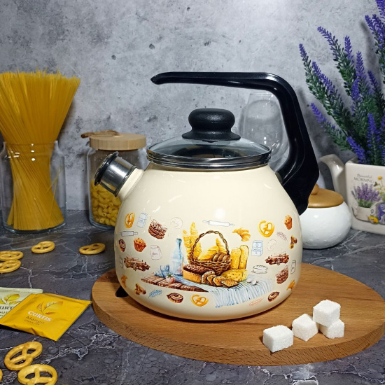 Чайник для плиты 3,0л 4с209я Хлеб слон. кость сф. со св.  Чайник для плиты 3,0л 4с209я Хлеб слон. кость сф. со св.