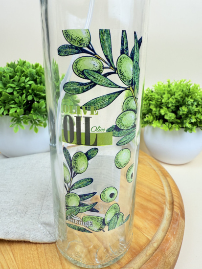 Бутылка цилиндр с кнопочным дозатором для масла/соусов,Olive oil зеленые оливки,330 мл 01950-00517