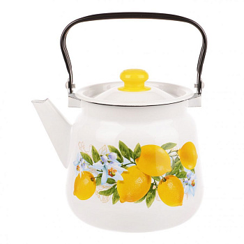 Чайник для плиты 3,5л сфер. Лимоны белый с кнопкой С2716.3*97 Чайник для плиты 3,5л сфер. Лимоны белый с кнопкой С2716.3*97