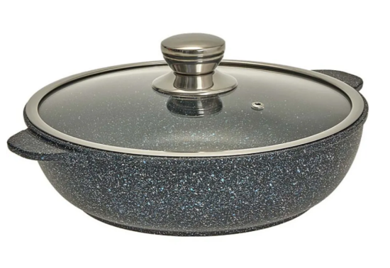 Жаровня с а/п и стеклянной крышкой,д. 28, линейка Гранит Серия "Мегалит 14" 1828-14-10