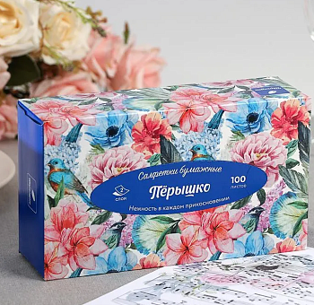 Салфетки Перышко non-stop 20*20 в коробке 2сл 100л (7202) (0445)